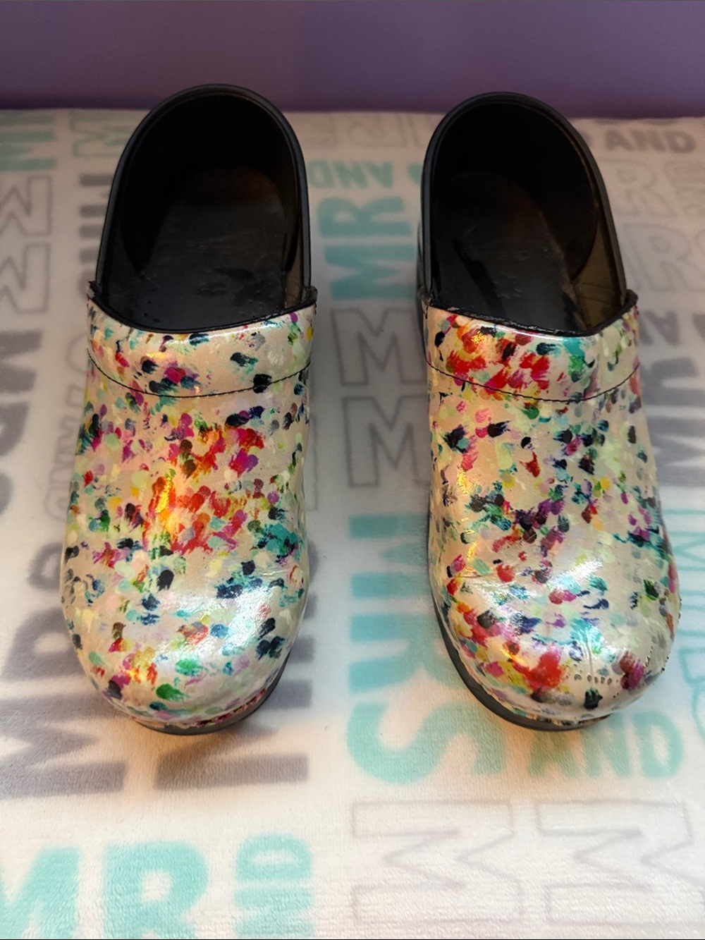 Dansko Nursing Multicolor Paint-Splatter Women’s Clogs Size 39